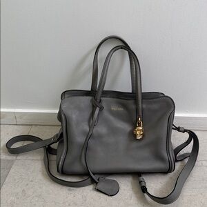 Alexander McQueen Grey skull charm 2 way shoulder/cross body bag gold hardware